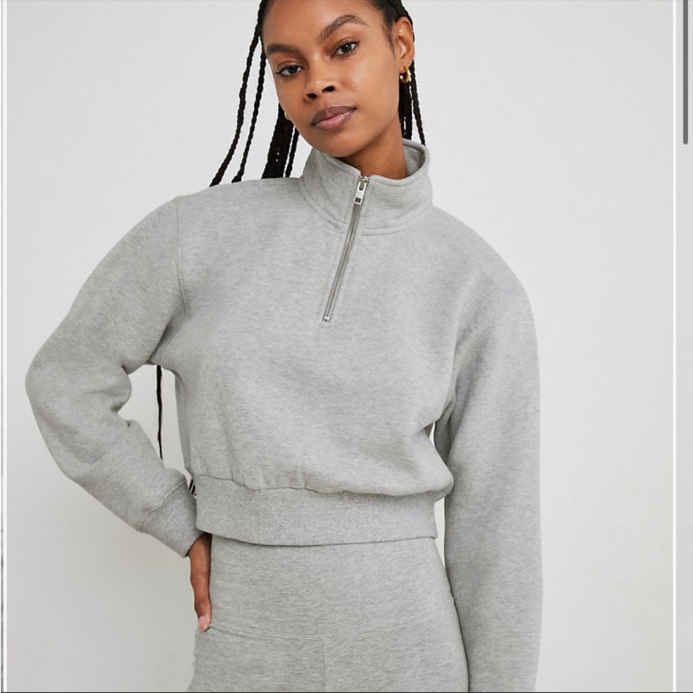 Aritzia TNA Cozy Fleece Perfect 1/4 Zip Sweatshirt - Heather Chrome - 2xs